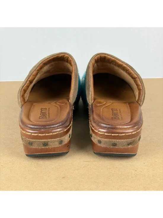 Born Bandy Blanket Mules Clogs Womens 9 Brown Blue White Slip On - Picture 4 of 11